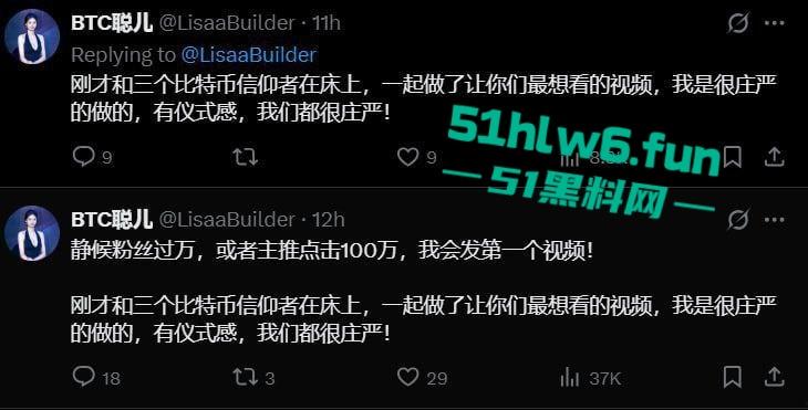 推特网红妹btc聪儿引流炒作，公开卖逼 0.1比特币即可操通宵，谁敢试试？  第1张
